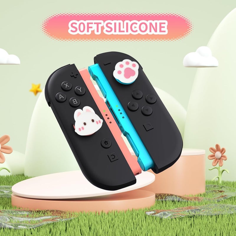 FlyingMage Paw Bunny Switch 2 Joycon Thumb Grips Caps, 4 PCS Cute Kawaii 3D Silicone Analog Thumbstick Button Cover for NS Switch 2 Joystick Caps - Image 4